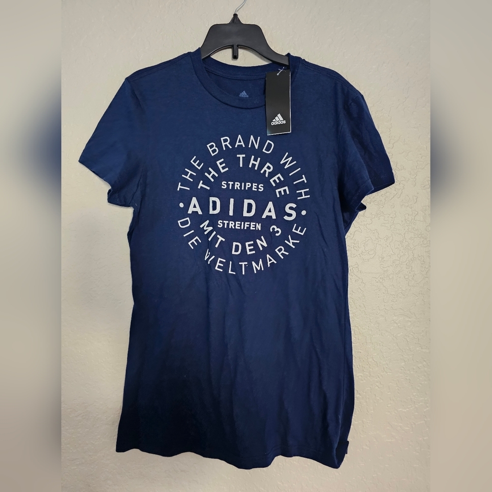 Adidas NWT Navy Blue 3 Stripe Tshirt Small